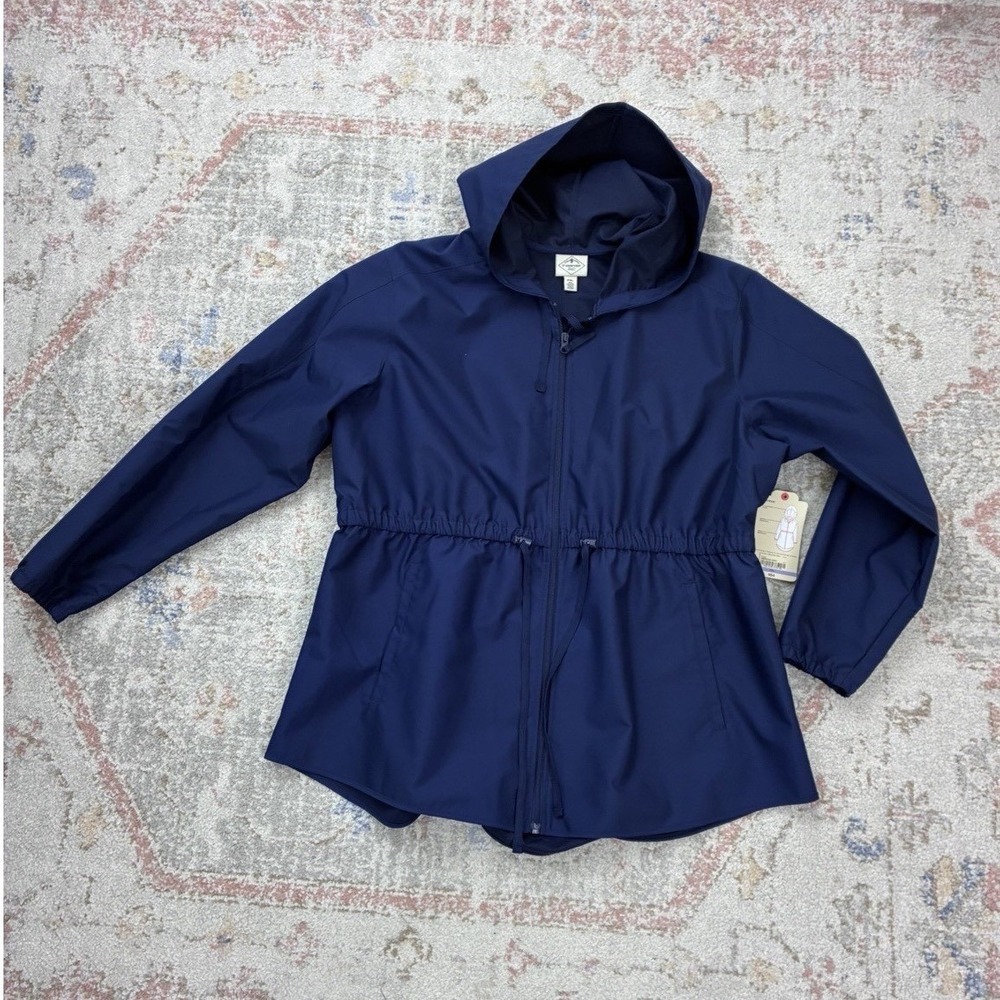 St. John's Bay PXL Navy Blue Hooded Anorak Rain Jacket Windbreaker NWT